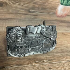 NECHE Native American North Dakota metal belt buckle vintage 1983 #518/1000